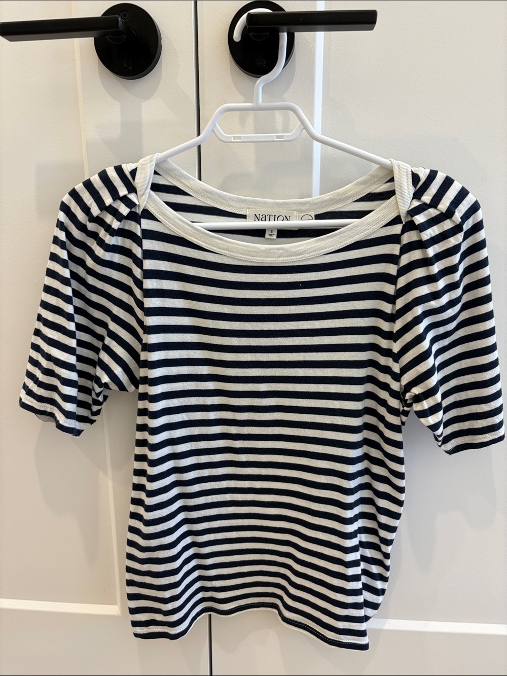 Navy & White Striped Short Sleeve Scoop Tee